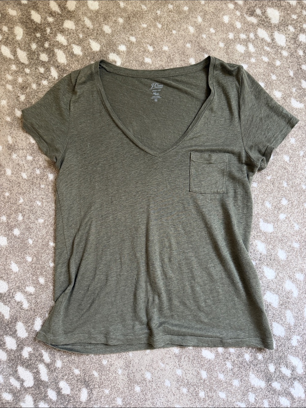 J. Crew Olive Green Linen V-Neck Pocket Tee